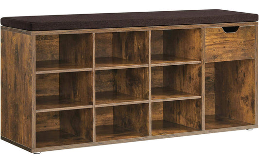 VASAGLE Schuhschrank mit Polster 104 x 48 cm, Braun