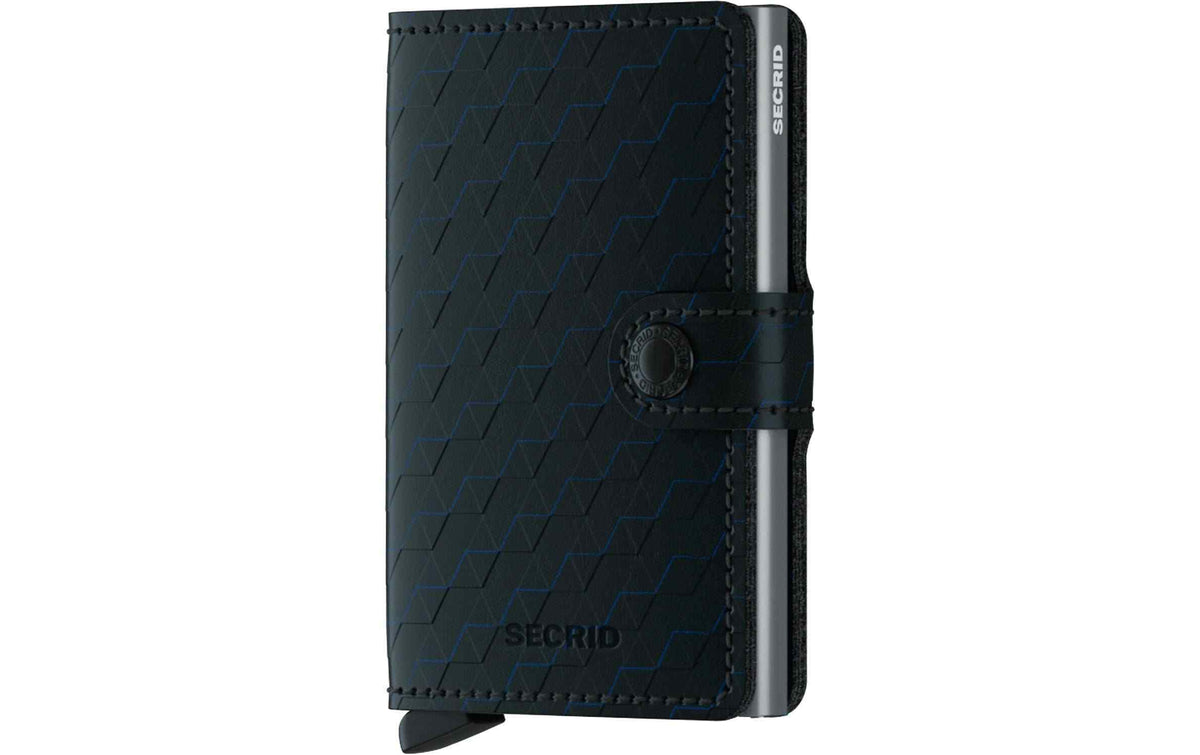 SECRID Miniwallet aus dunkelblauem Leder mit feinem Muster und Druckknopfverschluss
