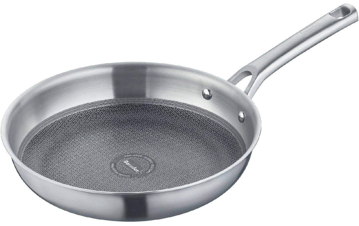 Berndes Tricion Resist Bratpfanne aus Edelstahl, 28 cm, mit dunkler Antihaftbeschichtung und langem Griff