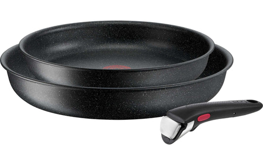 Tefal Ingenio Black Stone Pfannenset mit zwei schwarzen Pfannen und abnehmbarem Griff