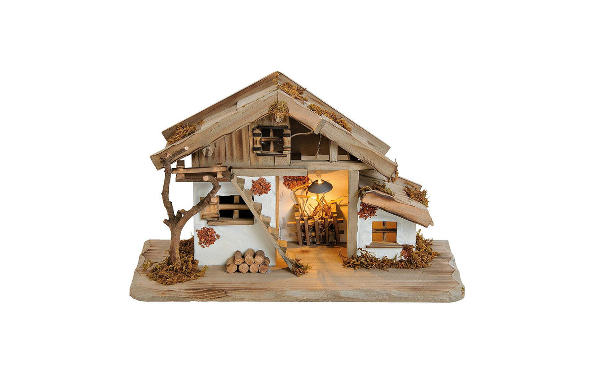 Weihnachtskrippe mit LED 39x23x19cm aus Holz von G. Wurm