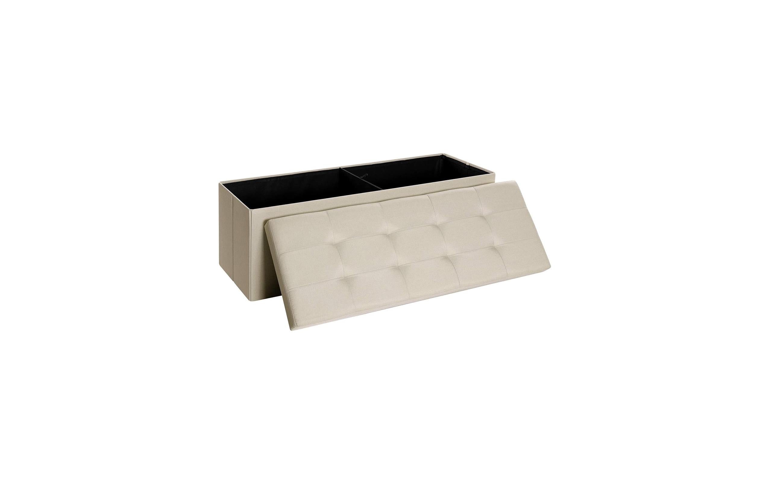 Songmics Truhe zum Sitzen mit Klappdeckel Beige