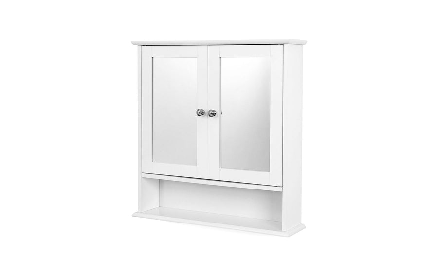 Vasagle Badezimmer Wandschrank, Weiss mit Weiss 56.5x13x58.6 cm Glas, Mitteldichte Holzfaserplatte (MDF)