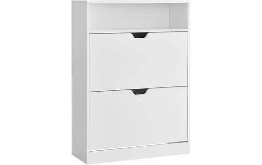 VASAGLE Schuhschrank mit 2 Klappen, 80 x 24 x 102 cm, Weiss
