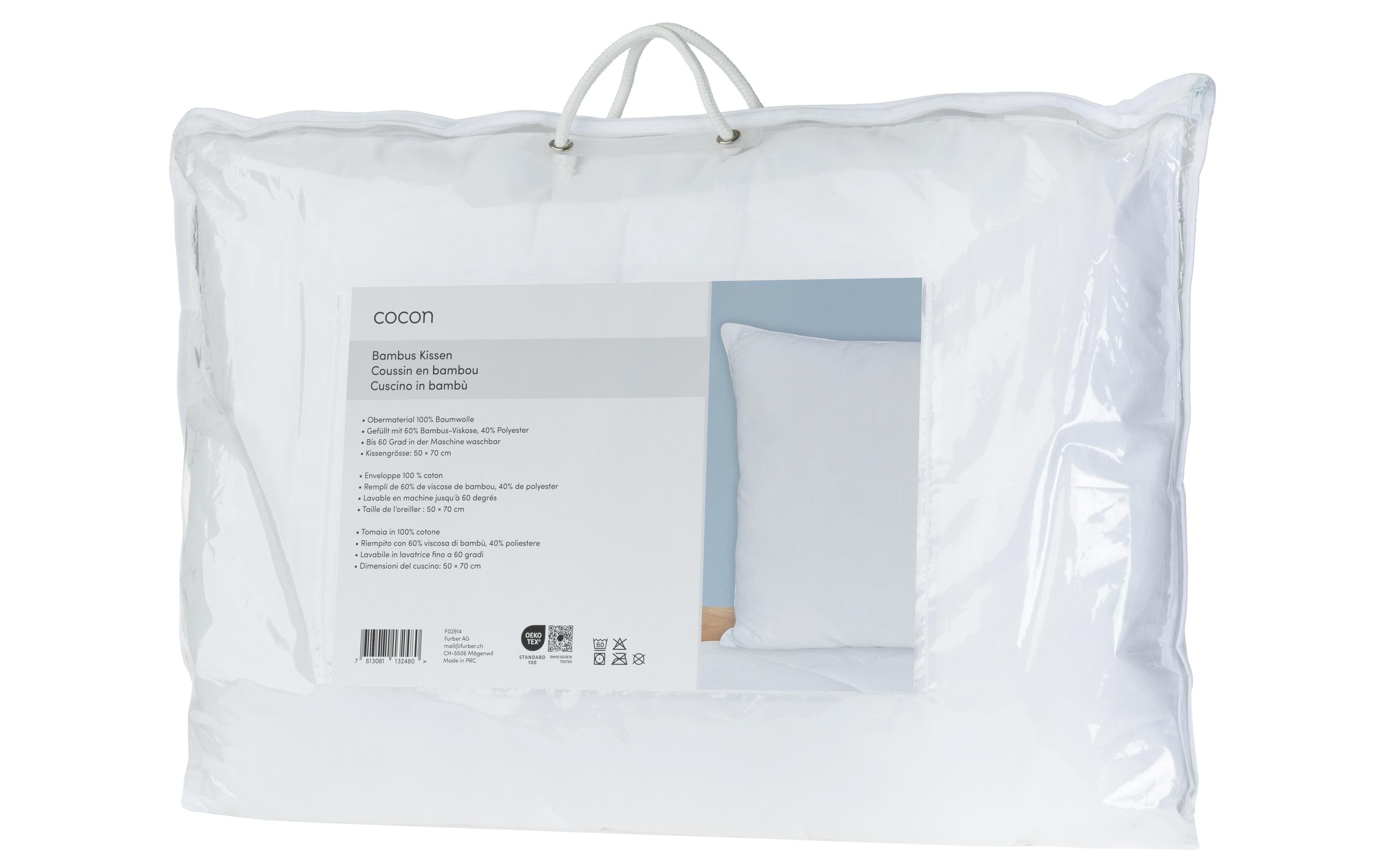 COCON, Klassisches Kopfkissen Bambus, 50 x Obermat. 100% CO, Füllung 60% BA, 40% PES