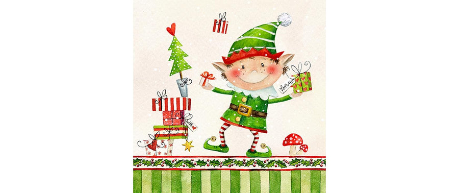 Braun + Company Weihnachtsservietten Alfred Elf Mehrfarbig, 20 Stück