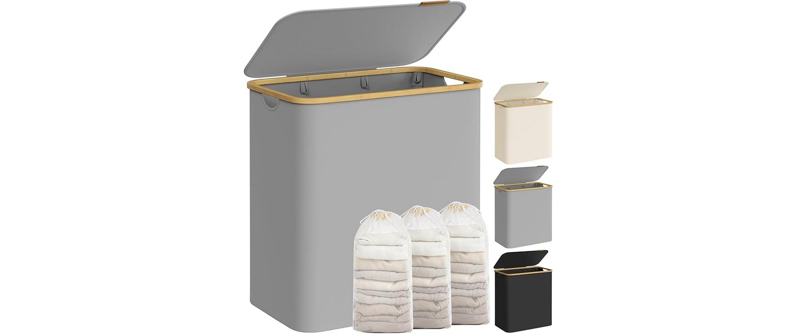 Songmics, Wäschekorb 150 l, Grau 60x38.5x70.5 cm (LxBxH), Traglast 20kg
