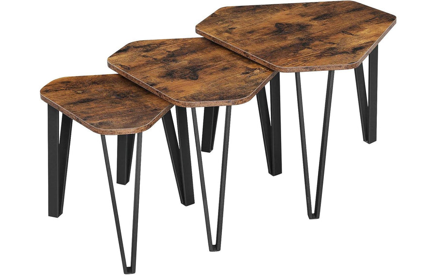 VASAGLE Industrial, 3er Set Traglast je 20kg Beistelltisch – 35.9 × 39.6 × 40 cm – Braun