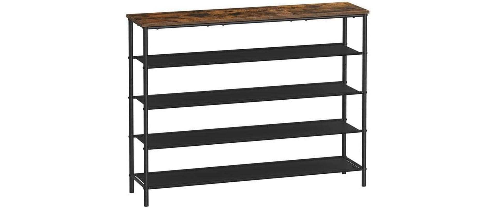 Vasagle Schuhgestell, 4 Ablagen, Holz,Eisen Schwarz/Braun