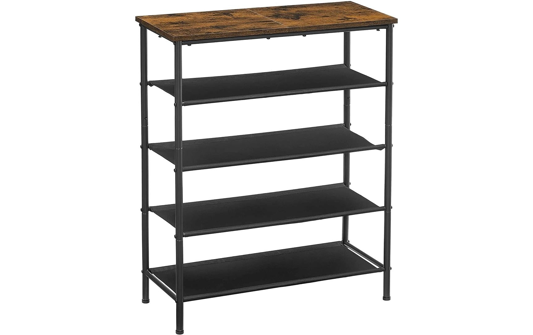 Vasagle Schuhgestell, 4 Ablagen, Holz,Eisen Schwarz/Braun