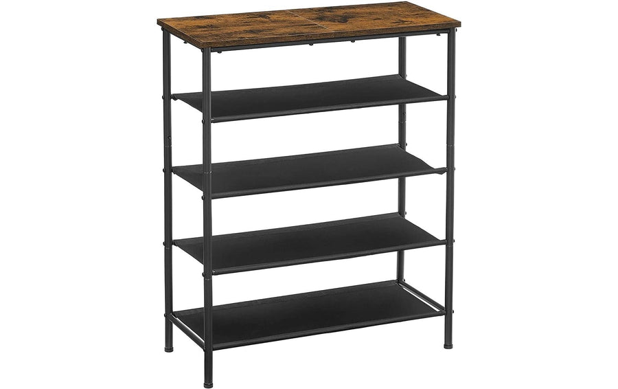 Vasagle Schuhgestell, 4 Ablagen, Holz,Eisen Schwarz/Braun