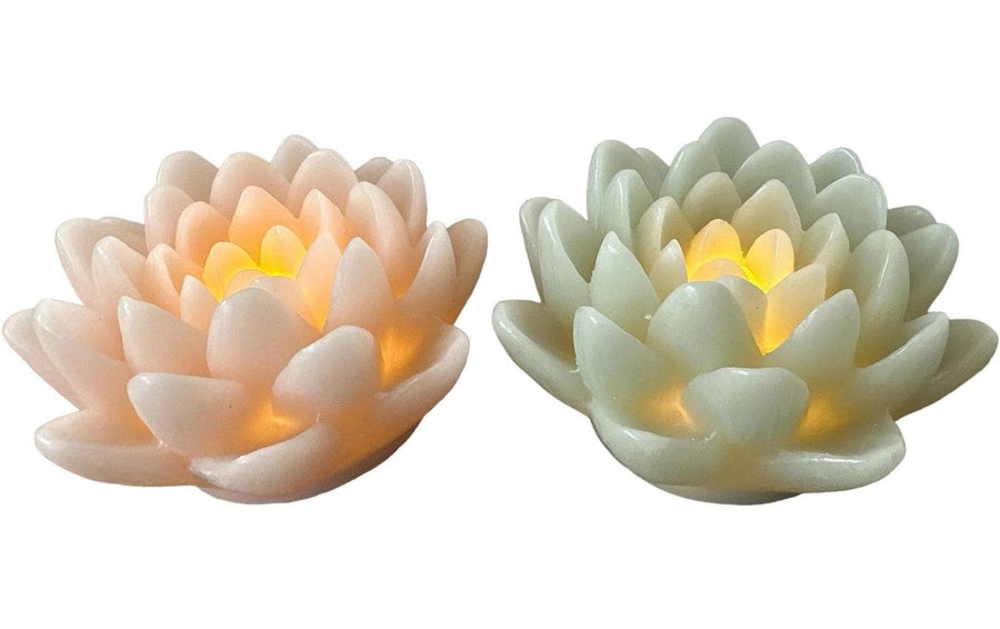 Dameco LED Wachskerze Lotus Blüte 2er Set rosa und türkis grün