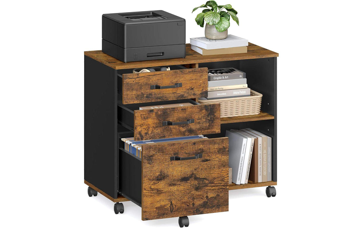 Songmics Rollmöbel vintage-braun 80x40x66cm, mit 3 Schubladen