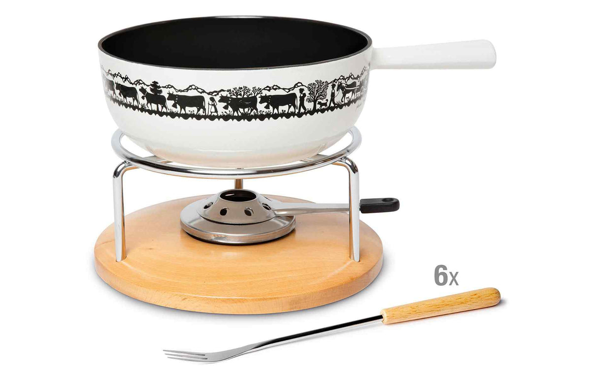 Stöckli Käsefondue-Set Sätnis Classic 8 Teile, Braun/Weiss