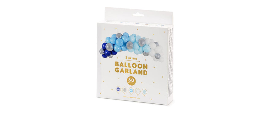 Partydeco Luftballon Girlande Blau-Silber 2 m, 60 Ballons