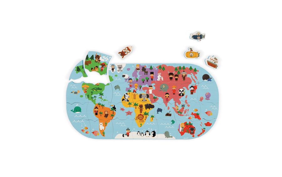 Janod Badespielzeug Weltkarten-Puzzle 28-teilig