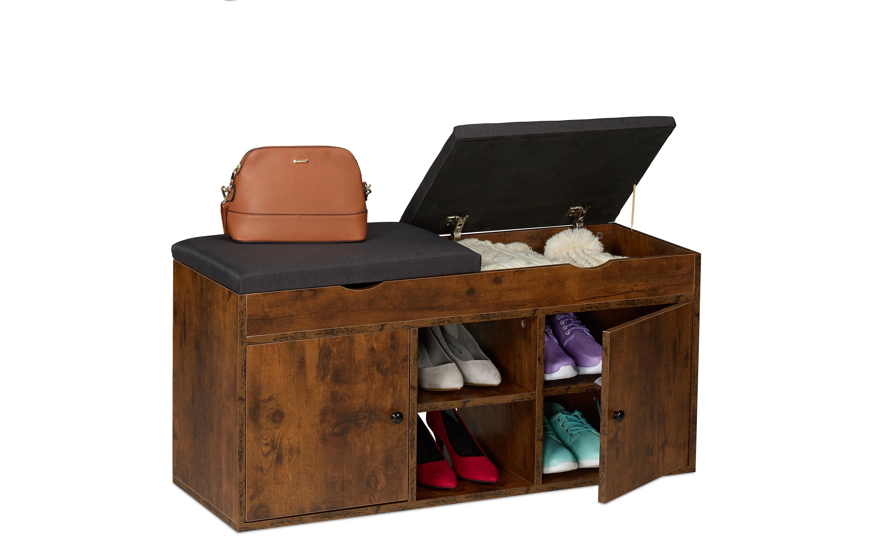 relaxdays Schuhbank mit Sitzfläche Braun
