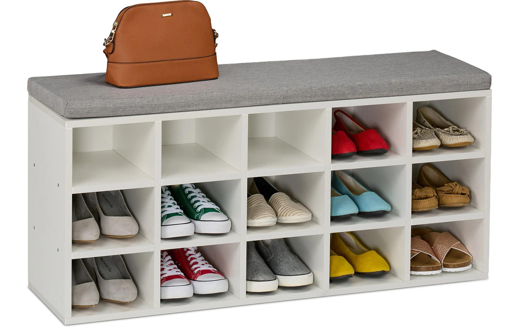 relaxdays Schuhbank mit Sitzfläche Weiss/Grau