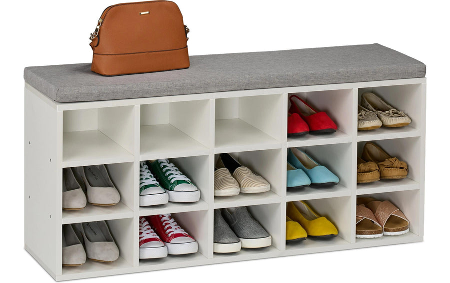 relaxdays Schuhbank mit Sitzfläche Weiss/Grau