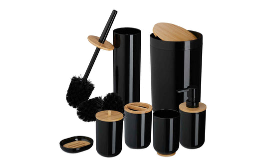 relaxdays Badezimmer-Set 7-teilig, Schwarz