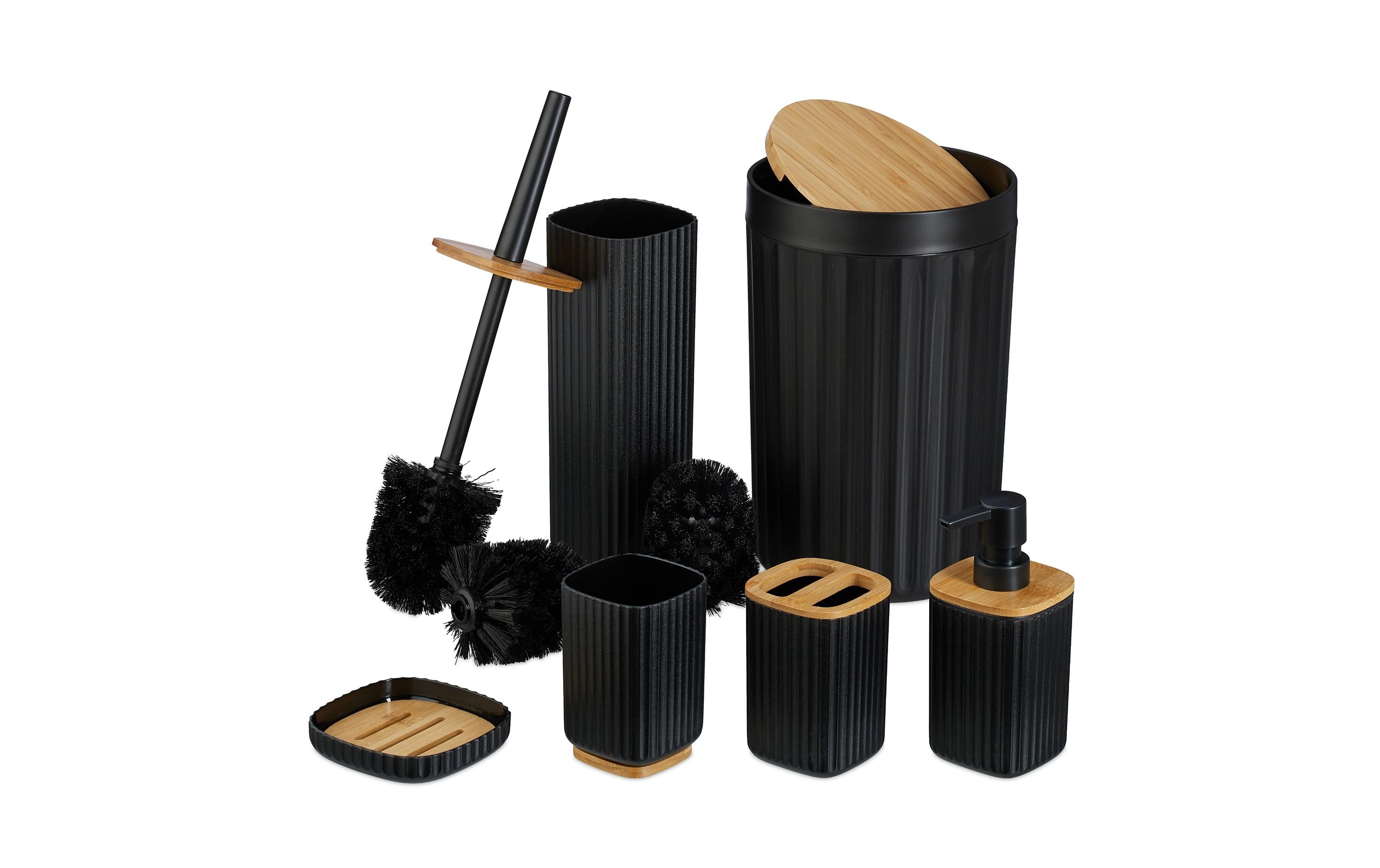 relaxdays Badezimmer-Set 6-teilig, Schwarz