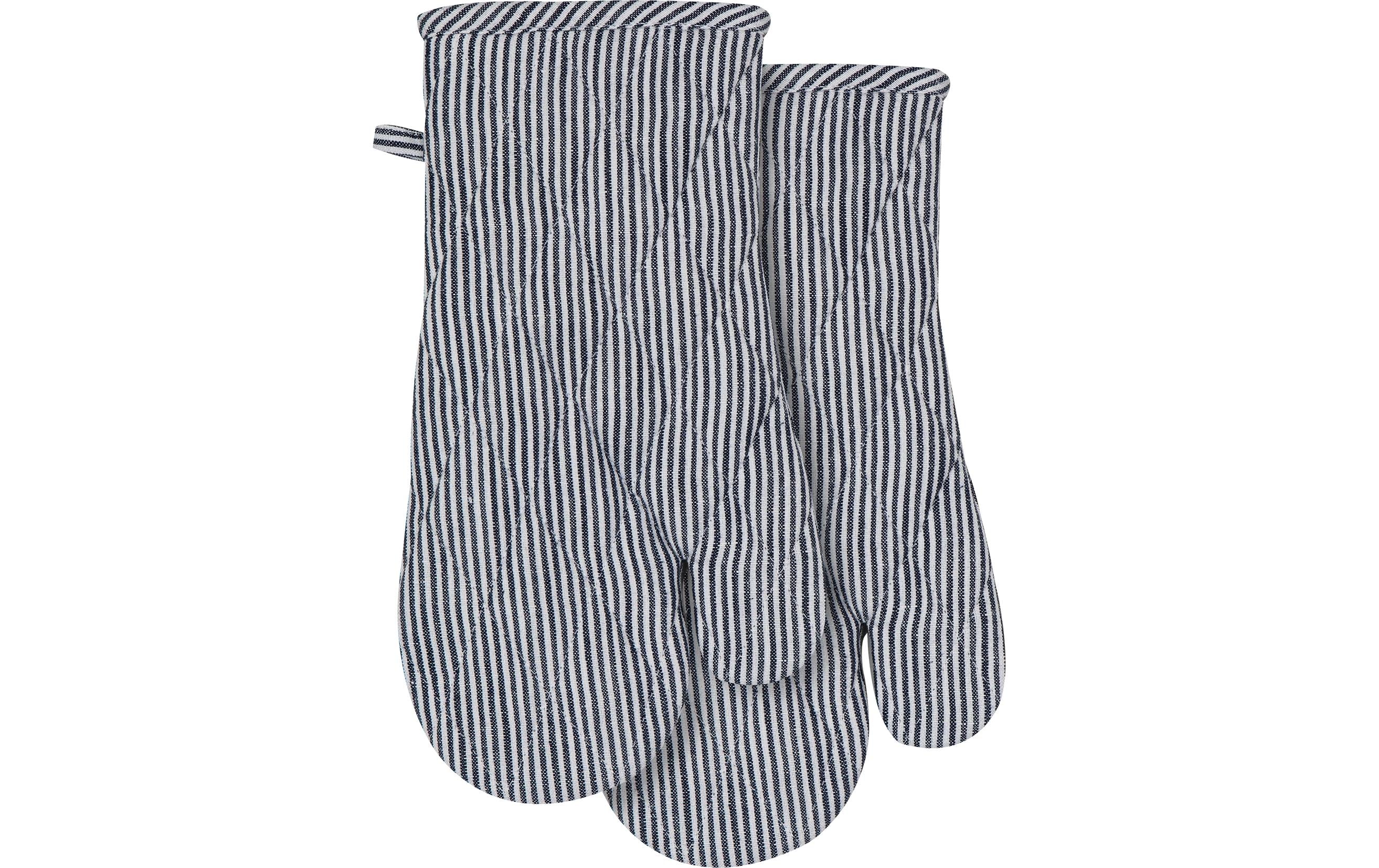 LADELLE Ofenhandschuh Lina Stripe Baumwolle Leinen Blau 18x33cm Grills & Feuerstellen Ladelle