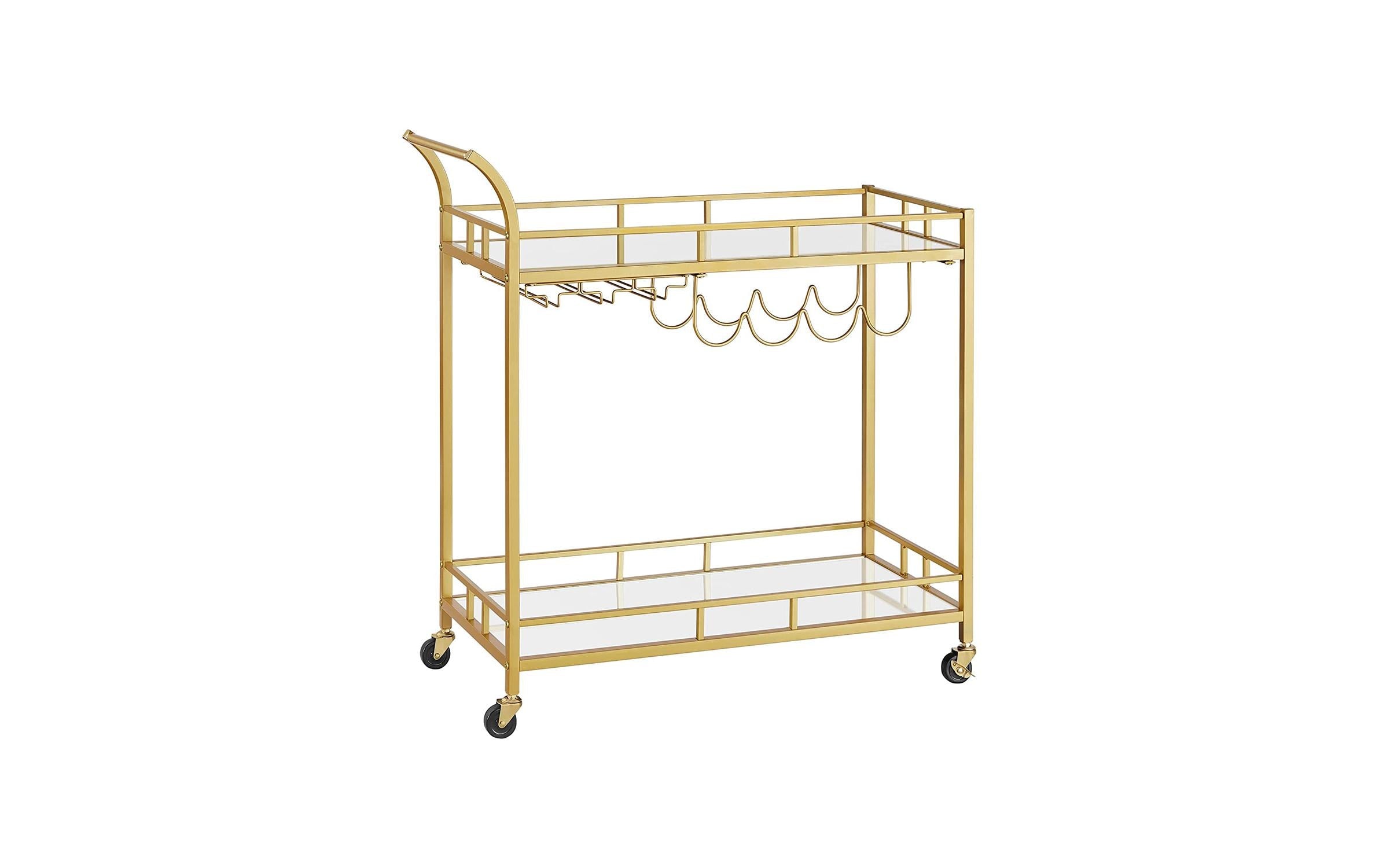 VASAGLE Servierwagen mit Glasplatten 38 x 77.5 cm, Gold