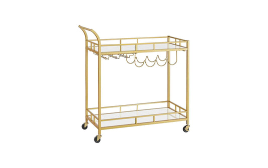 VASAGLE Servierwagen mit Glasplatten 38 x 77.5 cm, Gold