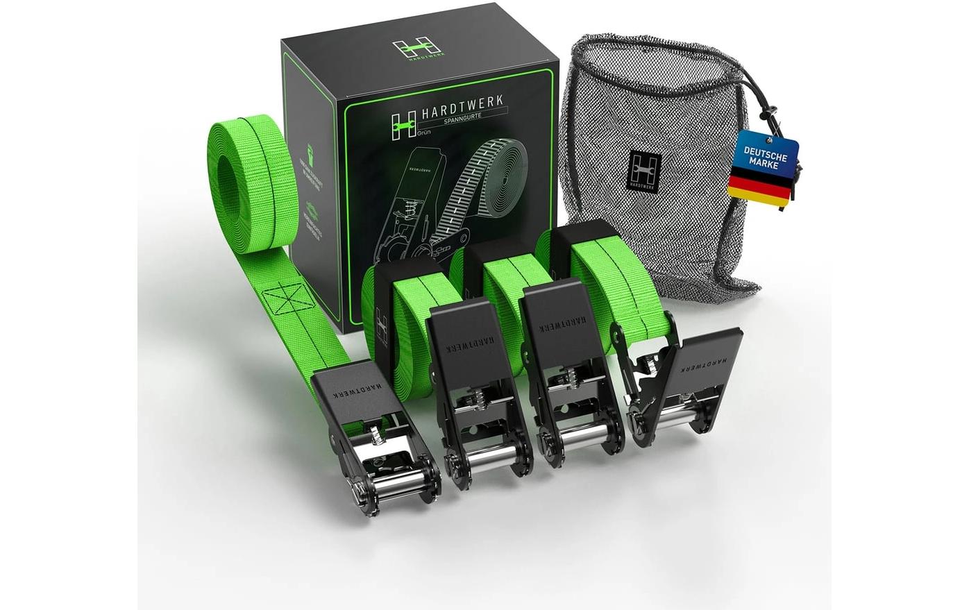 Hardtwerk Spanngurt Set 6m Grün Robuste Gurte 4 Stück Sport & Freizeit > Freizeit > Zubehör Hardtwerk
