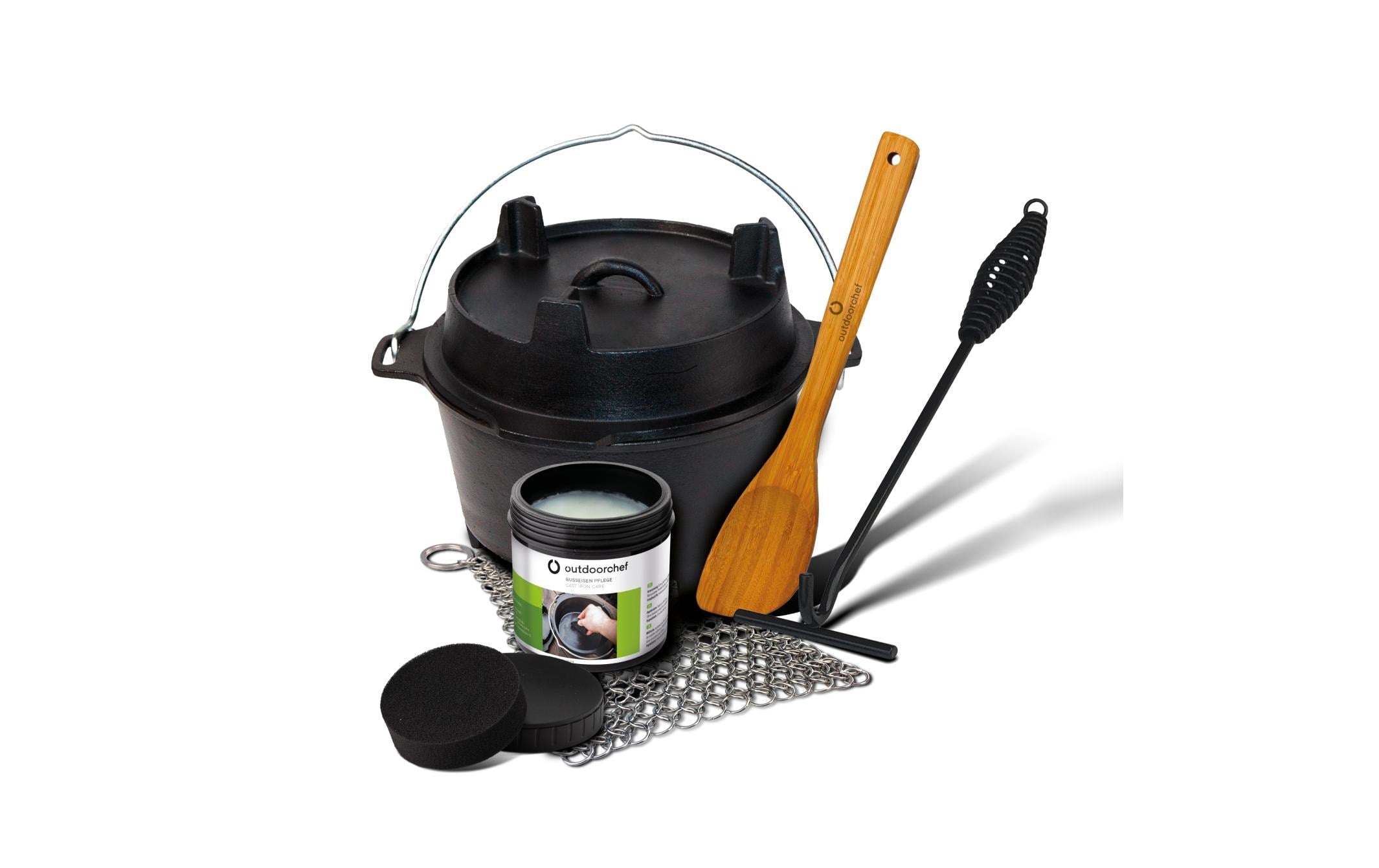 DUTCH OVEN Gusseisen Schwarz 5,7L für Outdoor-Kochen Grills & Feuerstellen Outdoorchef