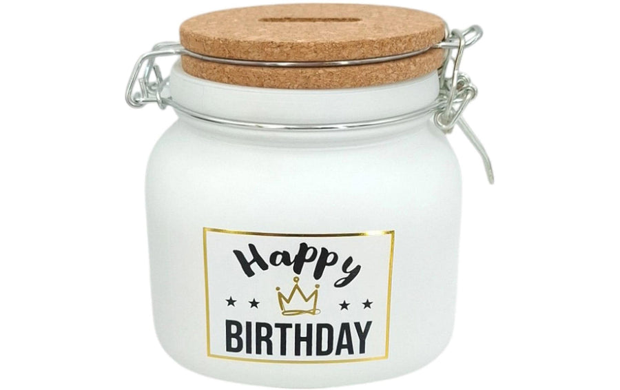 Trendcompany Spardose Happy Birthday Glas
