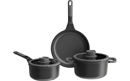 Fünfteiliges Bratpfannen-Set BergHOFF Leo Stone+ mit zwei Töpfen, Deckeln und Pfanne