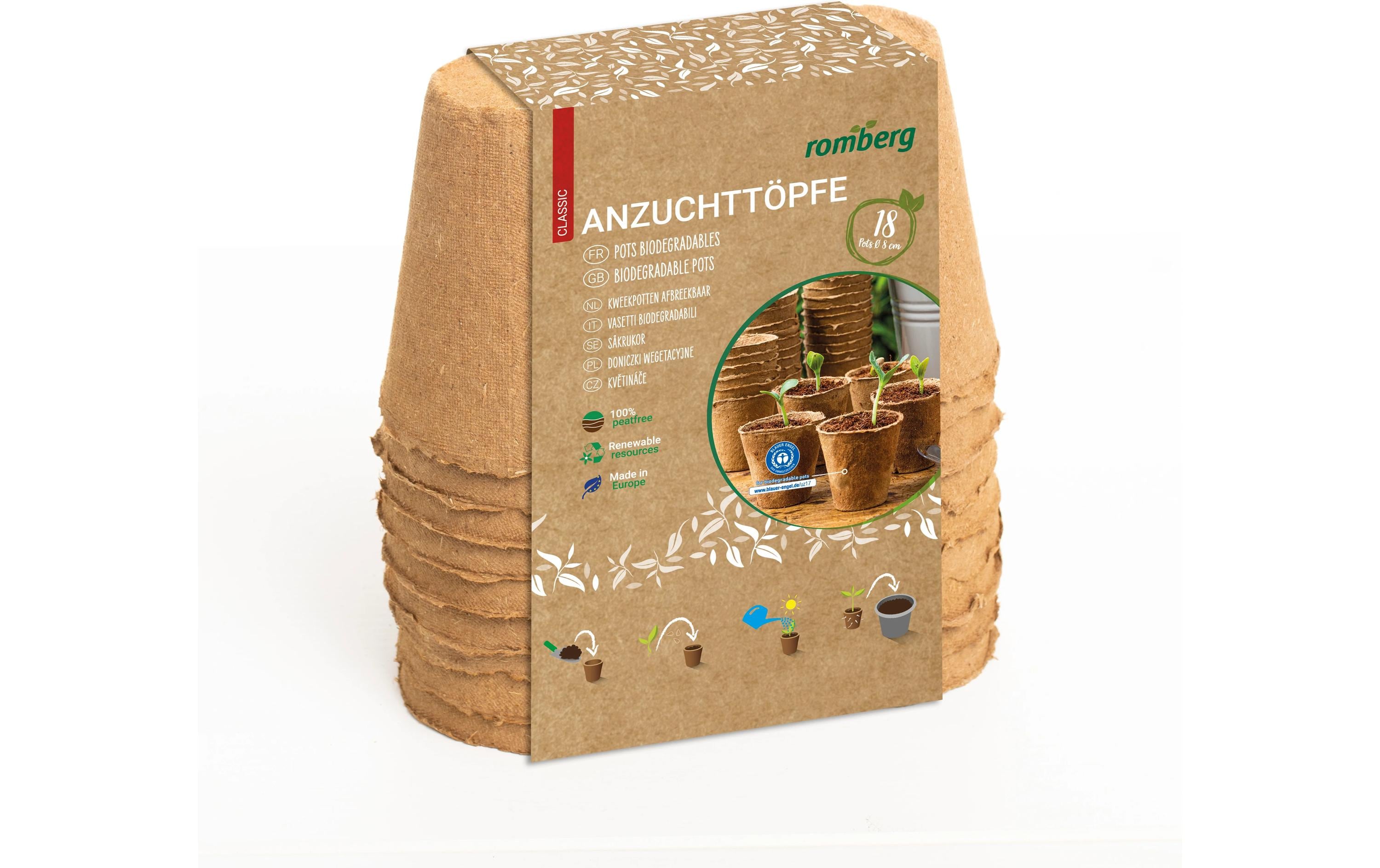 Romberg Aufzuchttöpfe 18 Stück, 8 cm rund