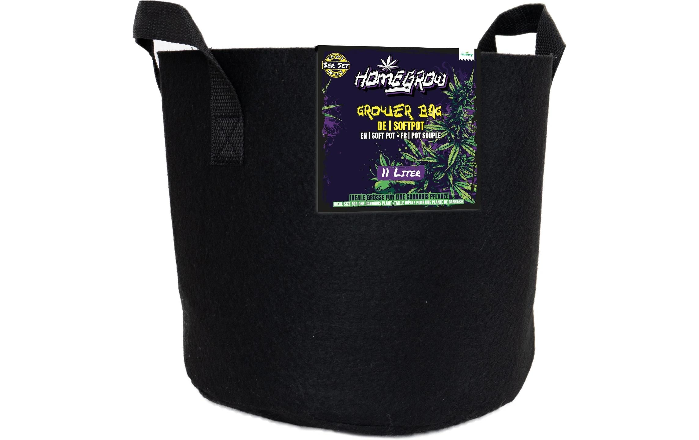 Romberg Grower Bag Softpot, 3er Set ,11 Liter ø 25 cm, Höhe 21 cm