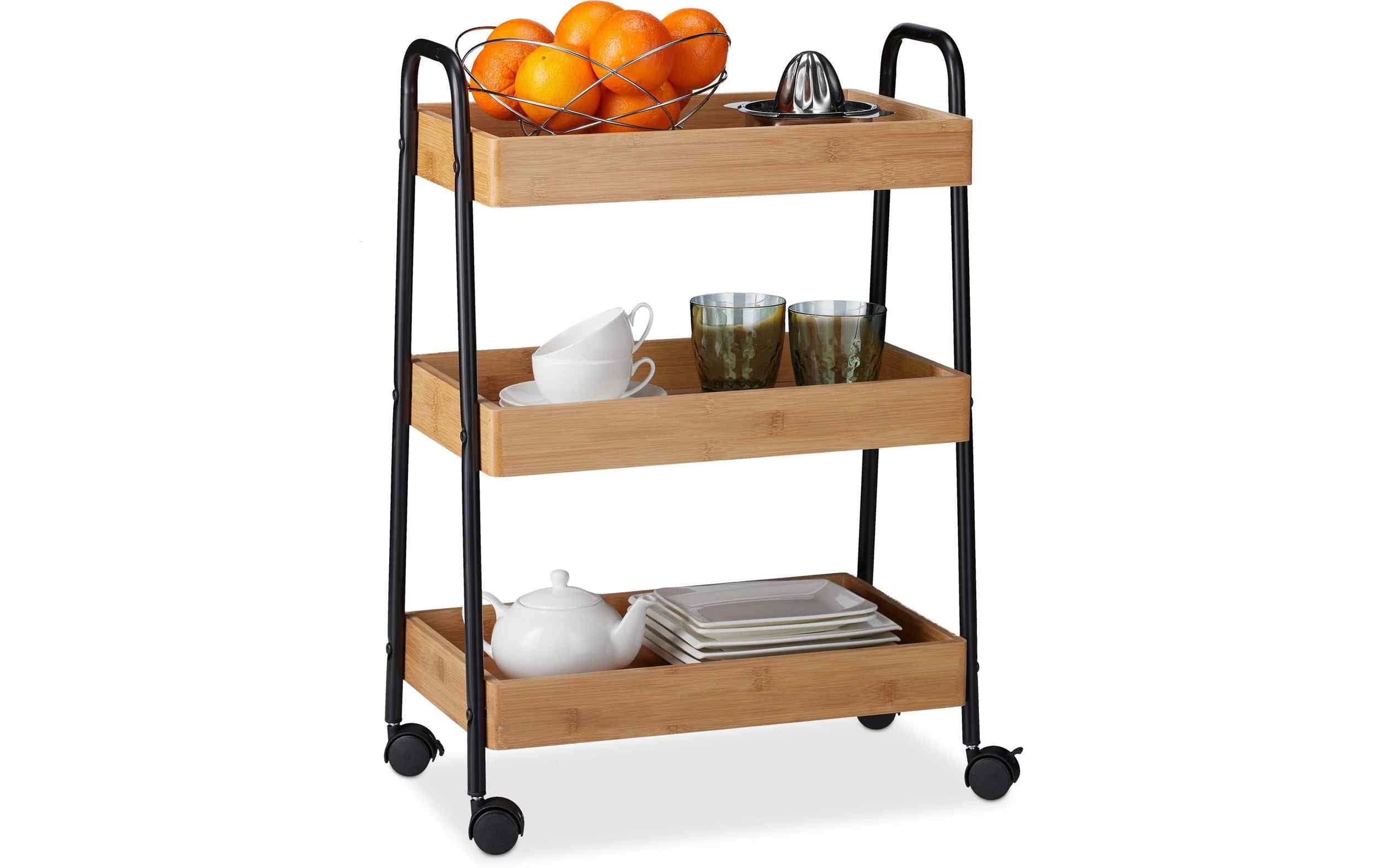 relaxdays Servierwagen Bambus 70 x 49,5 x 28 cm