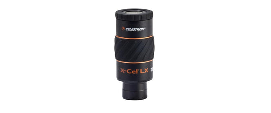 Celestron X-CEL LX Okular mit schwarzem Gehäuse und orangefarbenen Akzenten