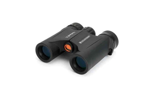 Celestron Outland X 10 x 25 Fernglas, schwarz mit orangefarbenem Fokussierrad