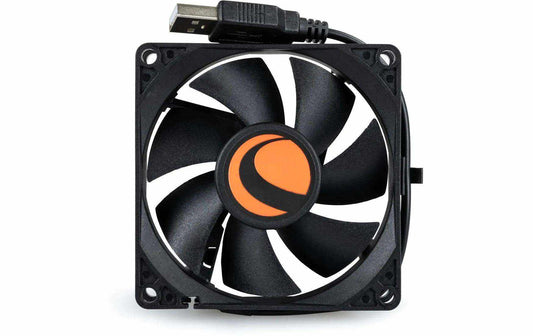 Celestron Dobson 10 USB-Lüfter, schwarzer Ventilator mit orangefarbenem Mittelstück und USB-Kabel