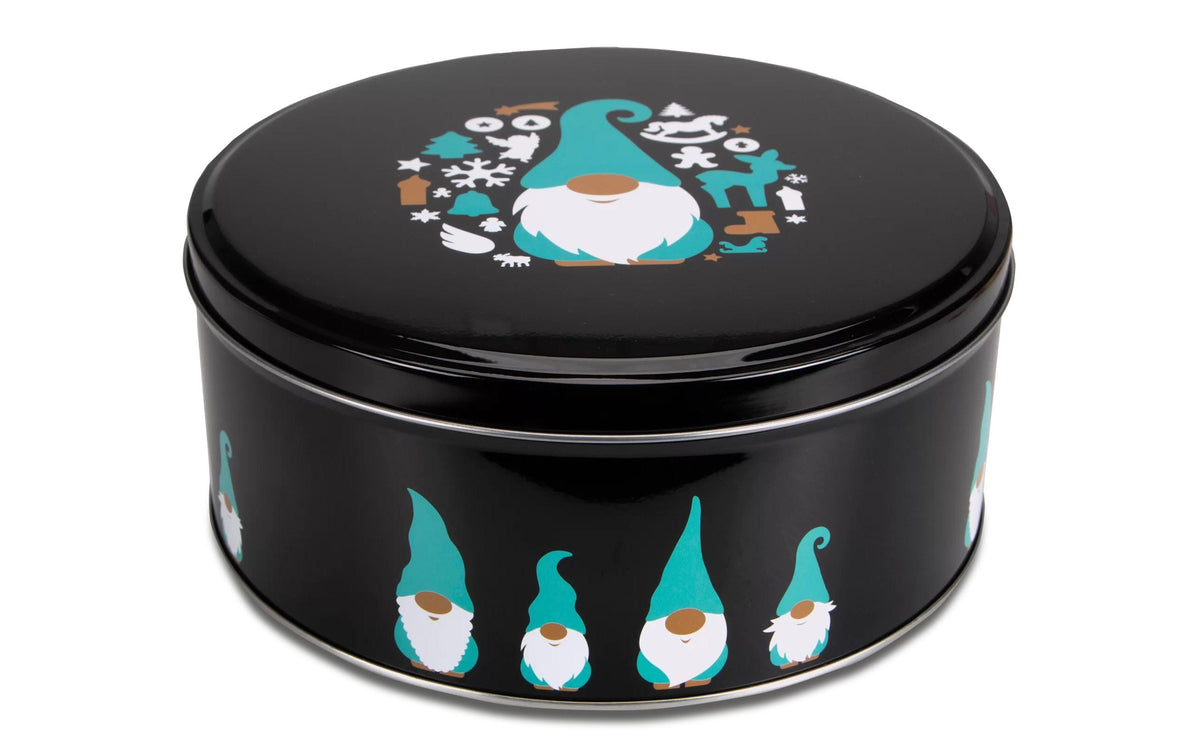 Gebäckdose Wichtel aus Weissblech mit Weihnachtsdesign