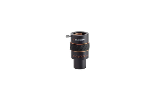 Celestron X-Cel LX 3-fach-Barlowlinse, 1,25 Zoll, mit schwarzem Gehäuse und orangefarbenen Akzenten