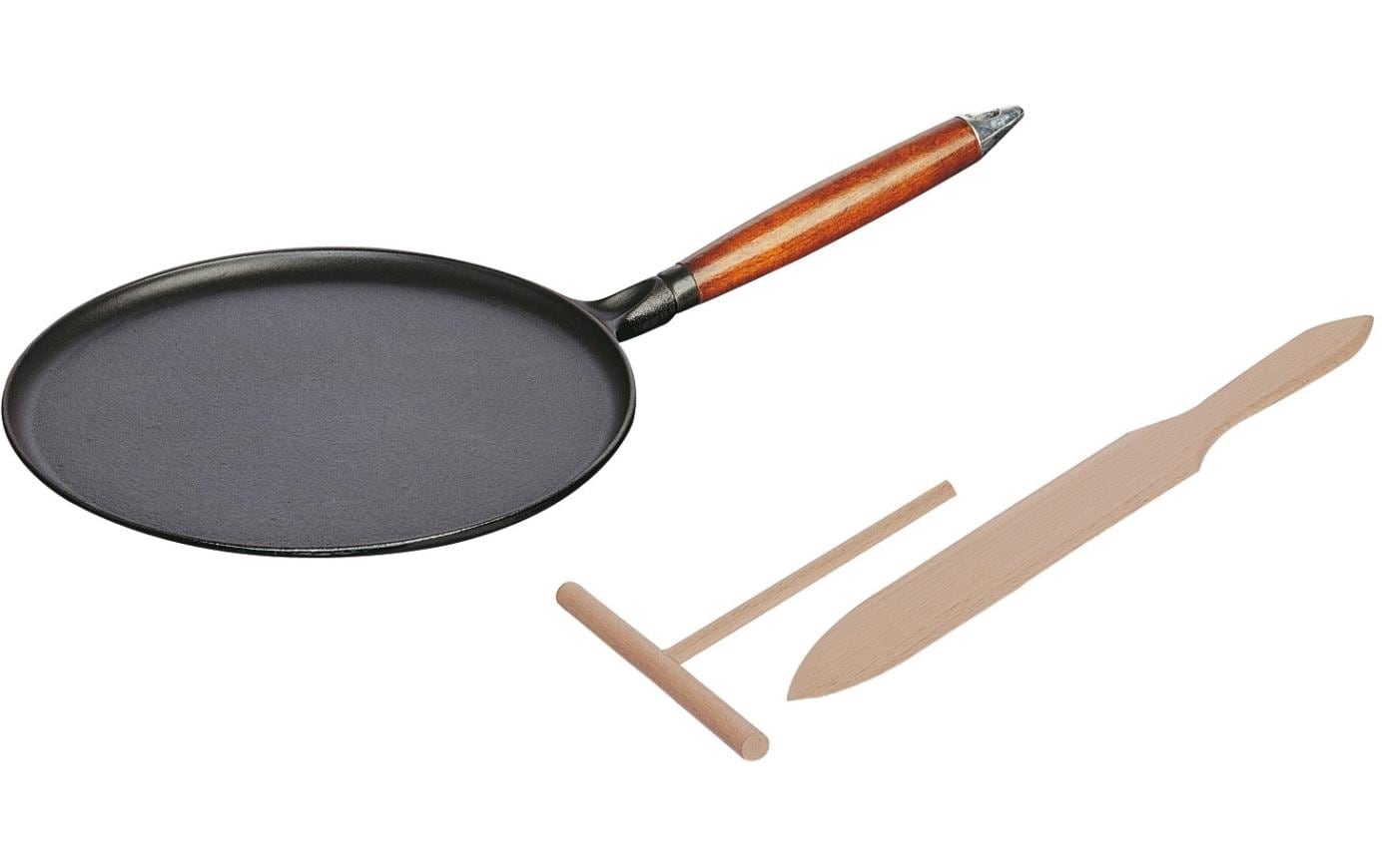 Staub Crêpepfanne Crêpes- mit Holzgriff 3-teilig 28 cm Eisen