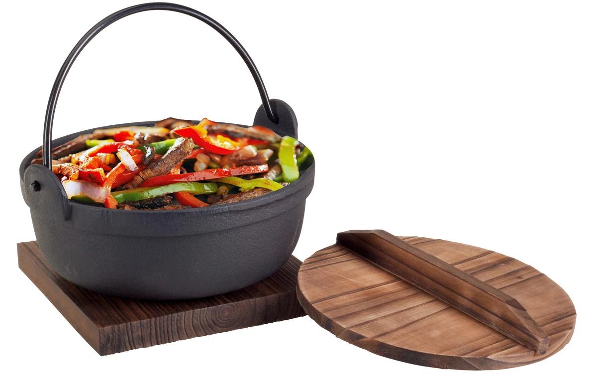 Nouvel Bratpfanne Pfannen-Set Hot Pan 3-teilig cm mit Deckel 18 cm Gusseisen