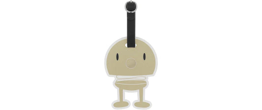 Hoptimist-Kofferanhänger in Beige und Schwarz mit lustiger Figur