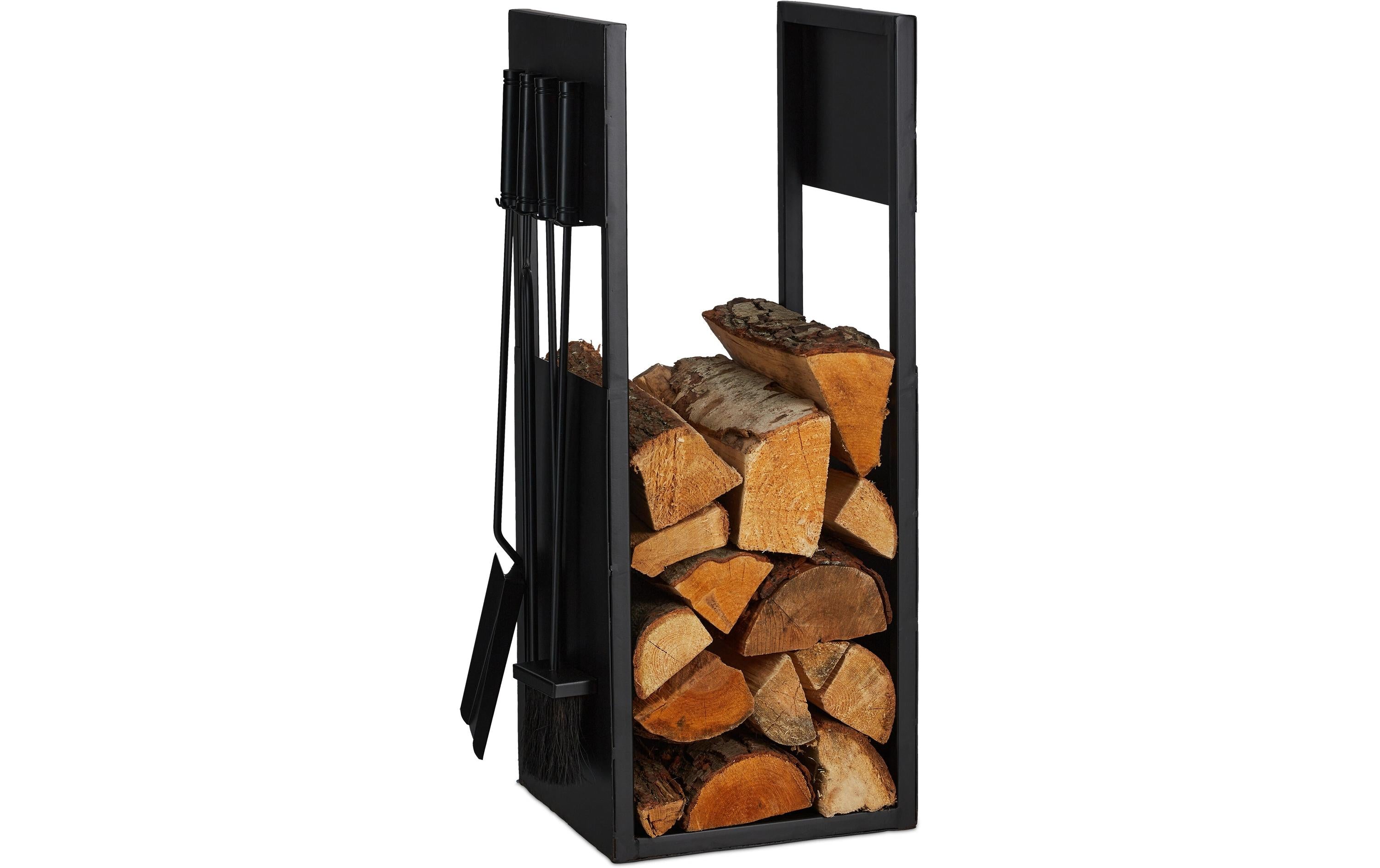 relaxdays Kaminholzregal Holzregal mit Besteck 36x76,5 cm Garteneinrichtung relaxdays
