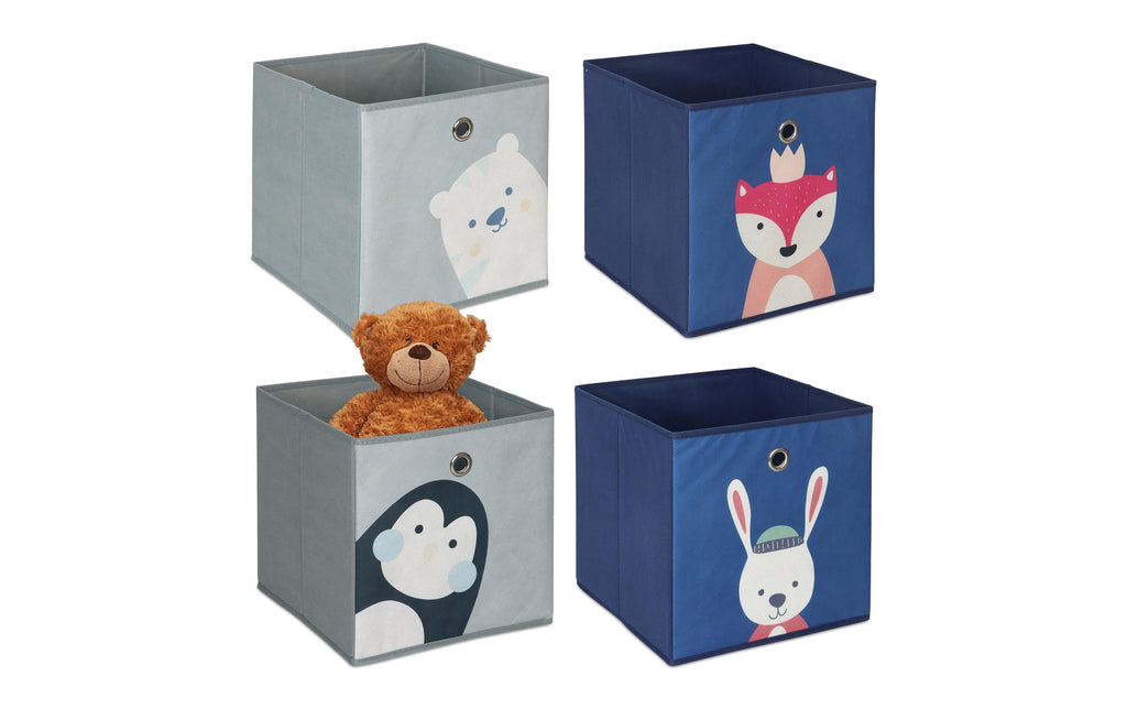 relaxdays Spielzeugbox Tiere 4 Stück