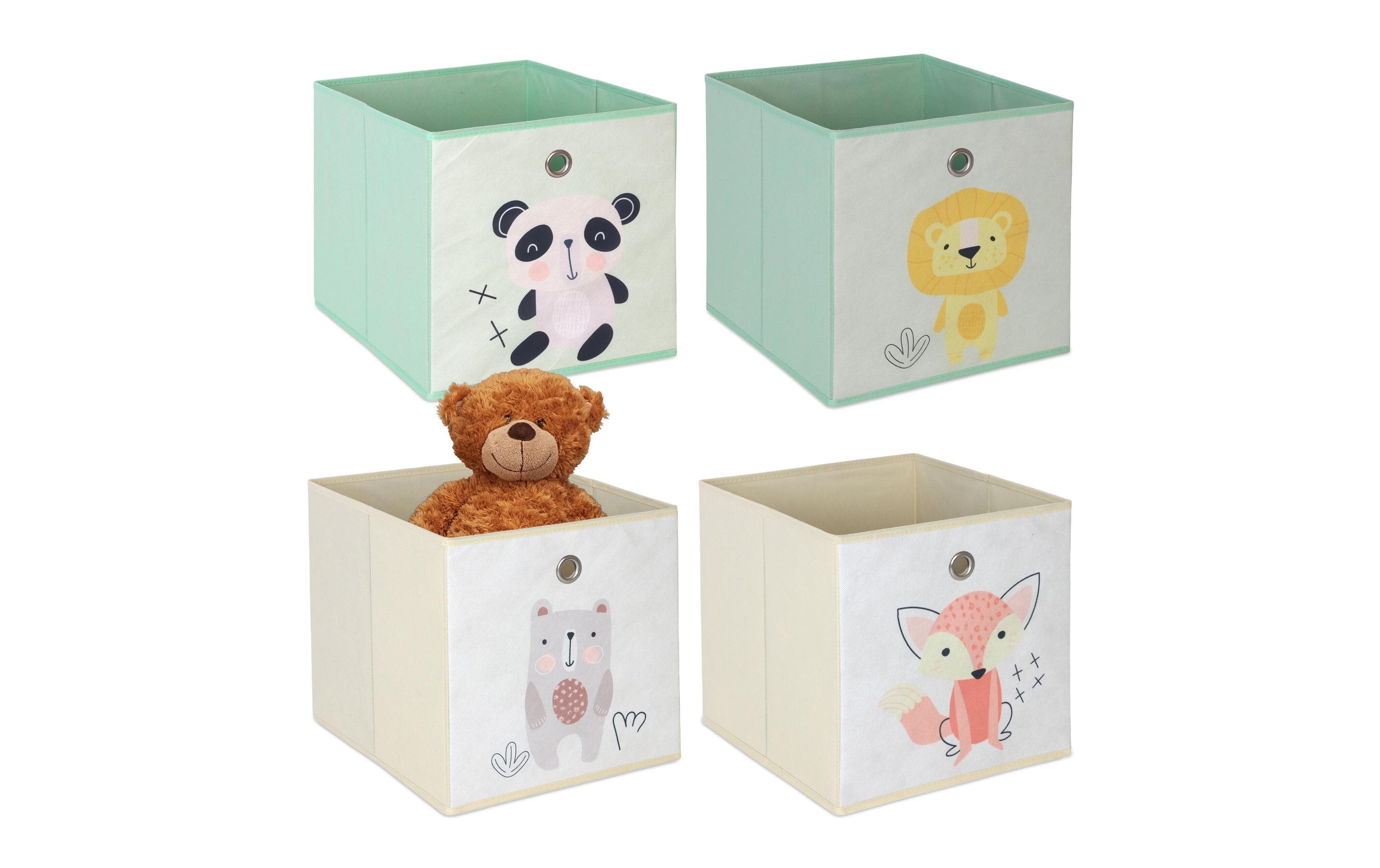relaxdays Spielzeugbox Tiere 4 Stück