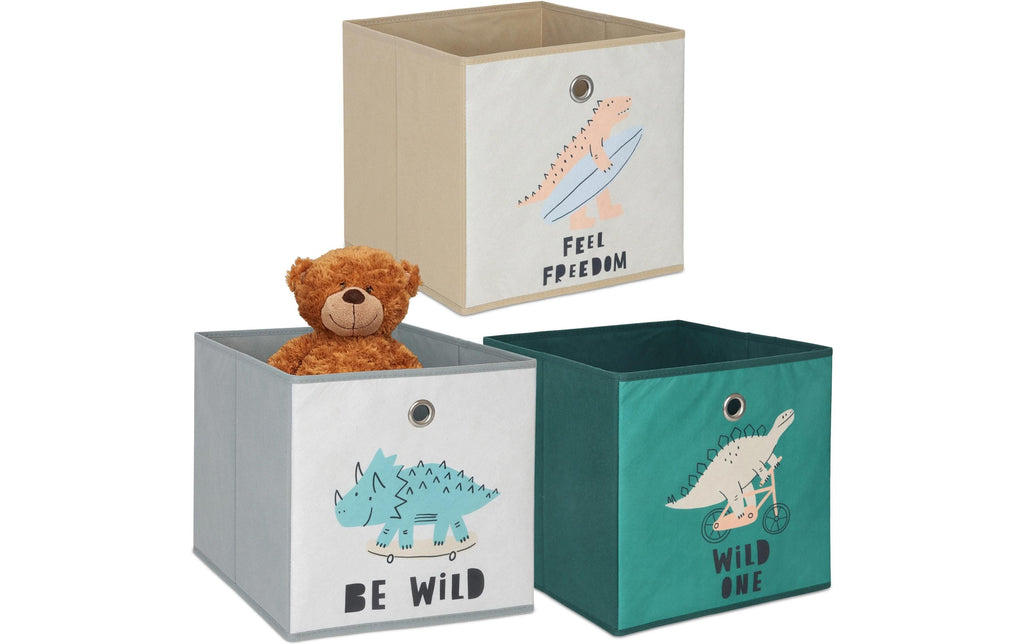 relaxdays Spielzeugbox Dino 3 Stück