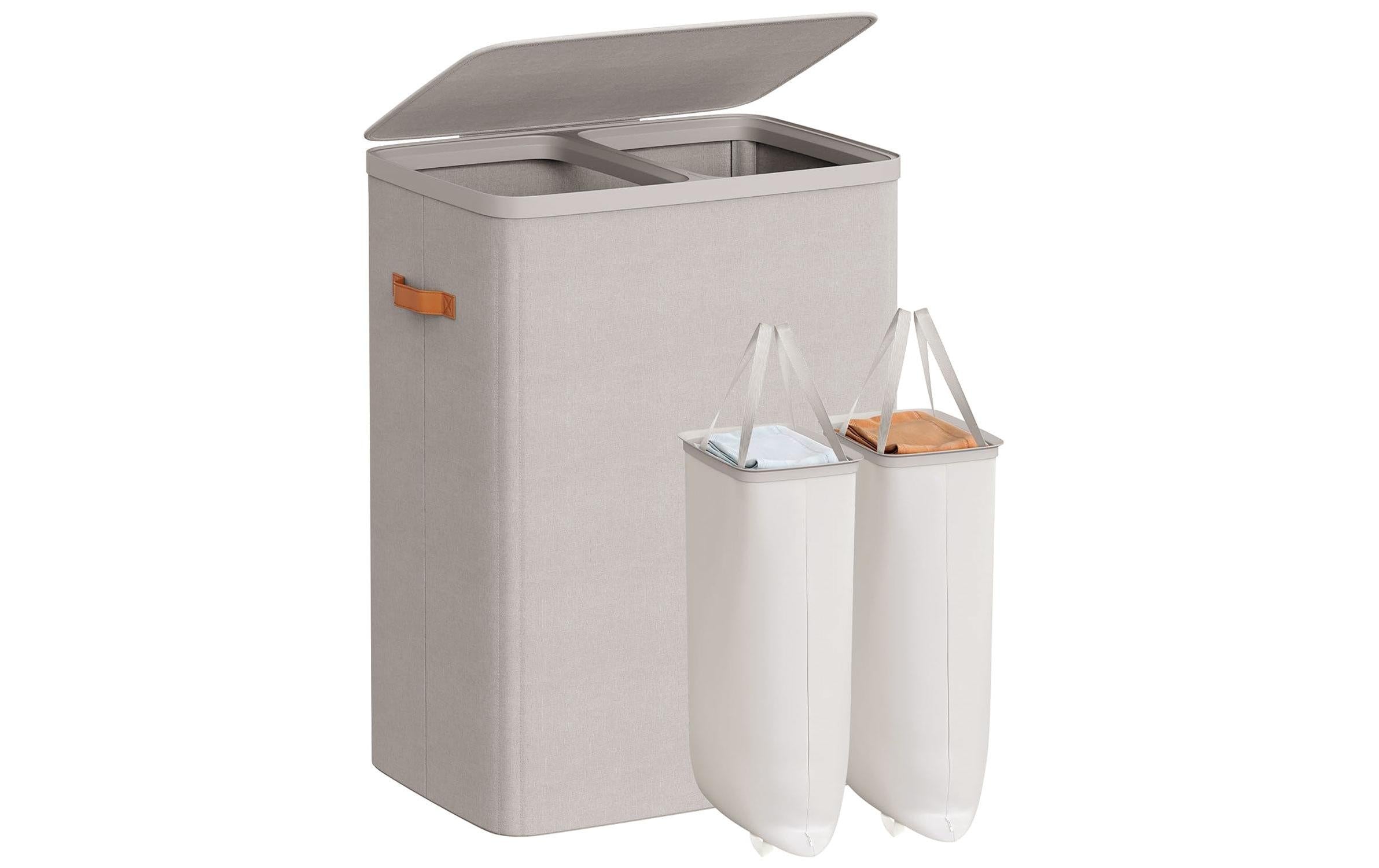 Songmics Wäschekorb Grau, 170 L, 2 Fächer 56x40x75 cm (LxBxH), Traglast 20 kg