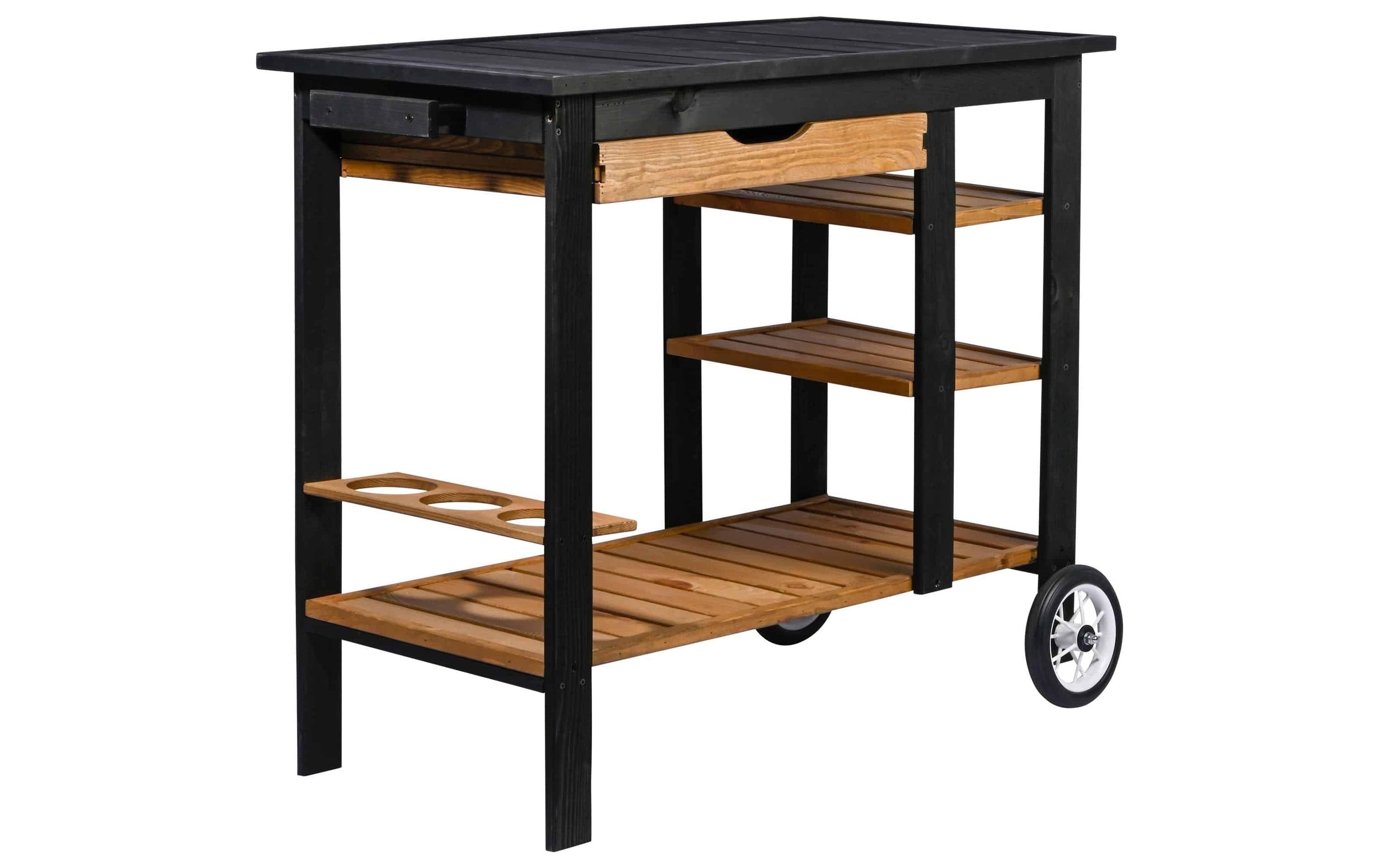 BBQ-Trolley Edelschwarz Holz mobil mit mehreren Ablageflächen Garteneinrichtung dobar