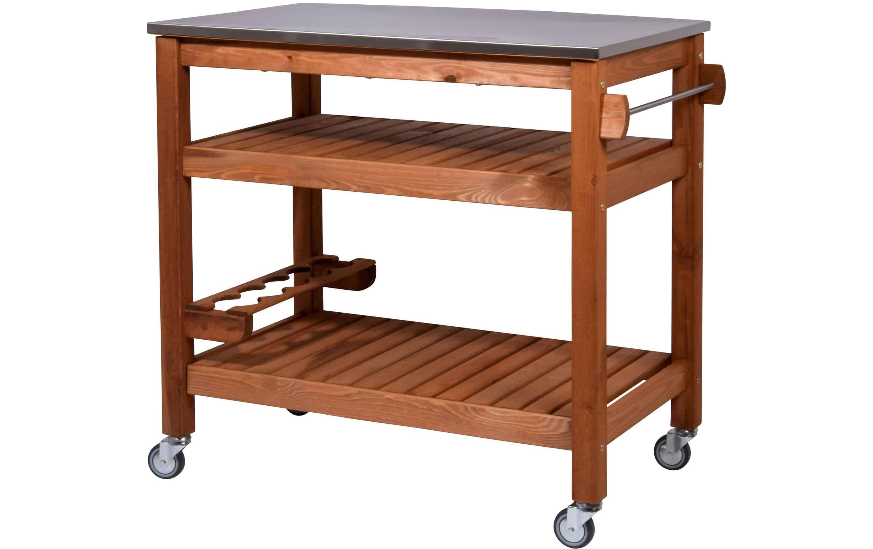 Beistellwagen BBQ-Trolley aus Holz mit Edelstahlplatte Garteneinrichtung dobar